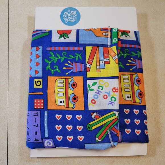 Cotton Fabric Back to School Books Pencils Clocks Apples 63x42 Logantex - Picture 8 of 10